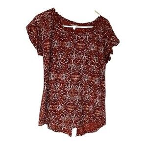 Lucky Brand Bohochic Casual Burnt Orange Floral Print Hi-Lo w/Slit in Back Top S